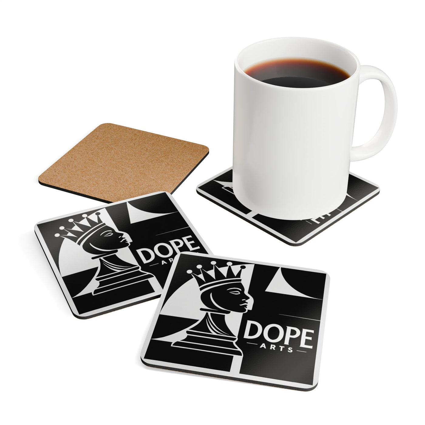 Curious Soul Cork Coaster Set – Artful Barware for Chess Lovers & Creative Homes